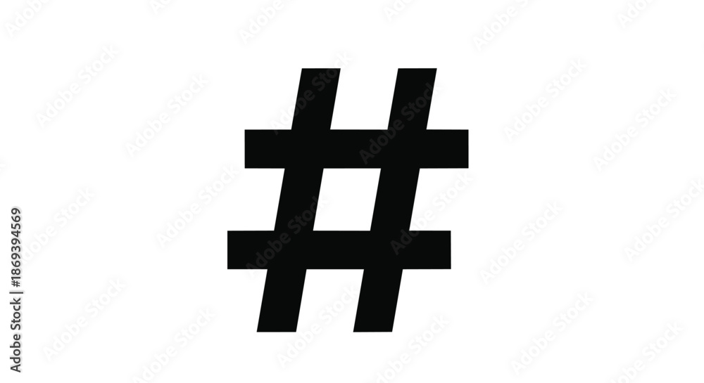 Obraz premium Bold black hashtag symbol on a white background representing social media and digital communication concepts with a minimalistic design emphasizing