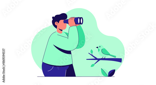 Man using binoculars for bird watching.