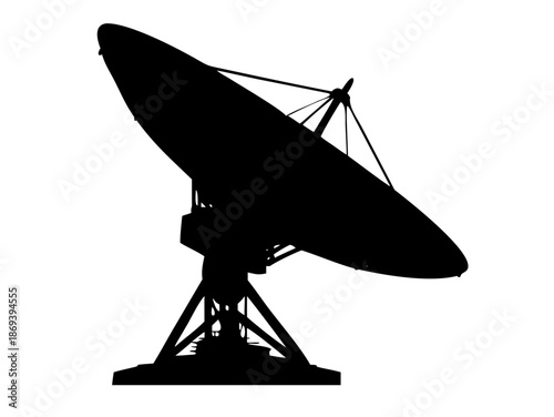 Parabolic Satellite Dish Antenna Silhouette Vector Isolated on White