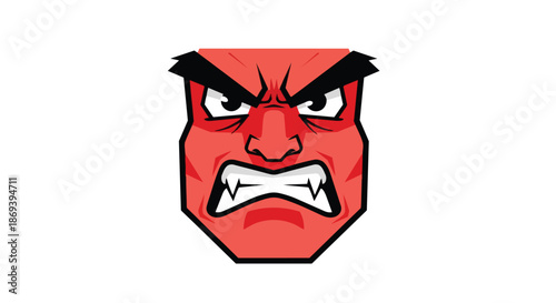 Aggressive red demon face illustration emphasizing anger and frustration with sharp features and bold expression
