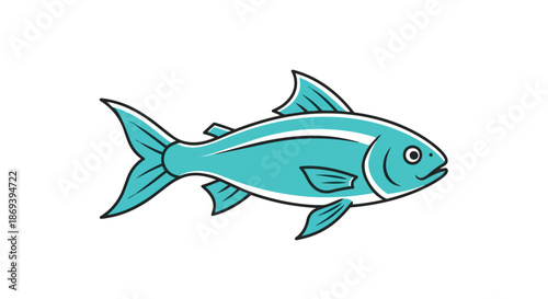 Simplified cartoon illustration of a lively fish with detailed fins and expressive eye representing aquatic life and marine environments in a