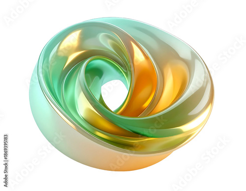Twisted, iridescent form with smooth curves and a central void