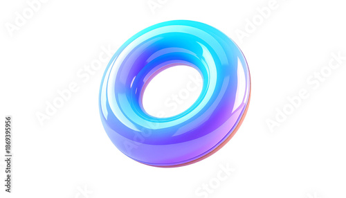 Glossy, iridescent torus floats against a black background