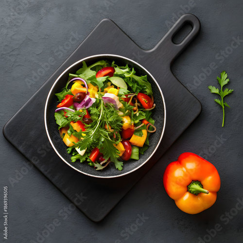 top view of vegan salad with fresh ingredients