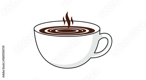 Creative Illustration of a Steaming Hot Coffee Cup with Whimsical Swirling Design and Rising Steam Clouds