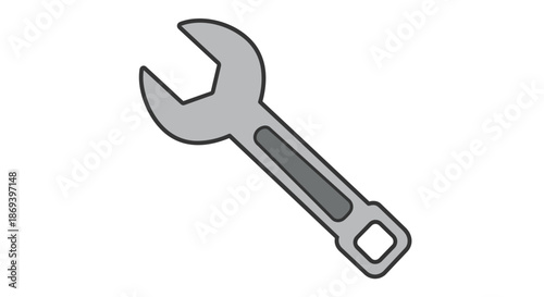 Simple Illustration of a Mechanical Wrench with a Minimalist Design Showing Basic Shape and Functionality