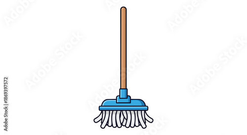 Illustration of a Cleaning Mop with a Wooden Handle and Blue Base for Household Cleaning Tasks Ideal for Domestic Maintenance and Janitorial Services