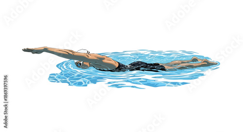 Athlete Performing a Streamlined Backstroke in a Competitive Swimming Pool Demonstrating Perfect Technique for Endurance and Speed