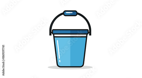 Simple blue bucket with a white lid and black handle isolated on white background ideal for cleaning supplies and household organization tools