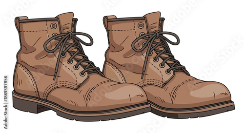 Illustration of Classic Brown Leather Work Boots Displayed Side by Side