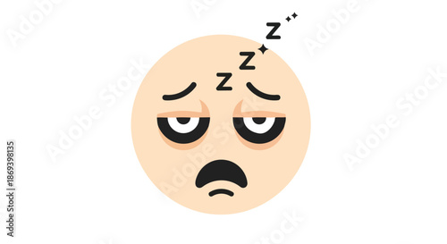 Sleepy Poorly Rested Facial Expression with Drowsiness Showing Fatigue and Disinterest in a Minimalistic Cartoon Illustration