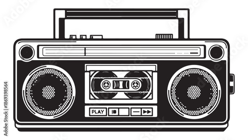 Black and White Retro Boombox Cassette Player Audio Device Design