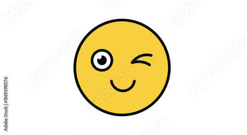 Playful Winking Emoji with a Bright Yellow Face Expressing Cheeky Charm and Friendly Flirtation in a Simple Cartoon Style