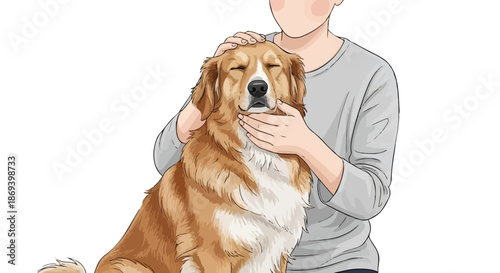 Gentle Child Showing Affection to a Calm Golden Retriever Dog in a Comfortable Indoor Setting