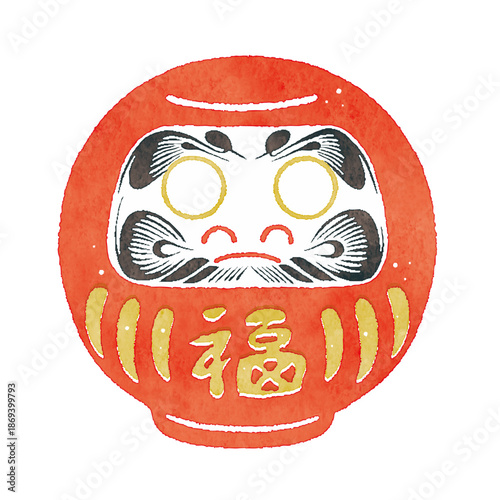 願掛け前の白目だるまイラスト｜目標・成功祈願・日本の縁起物素材