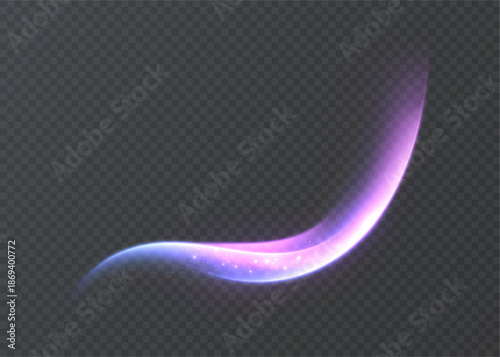 A blue-violet curved strip of light in the form of a fast magical trail against a dark background; an arc-shaped glow for spell effects, magic, and light streams.
