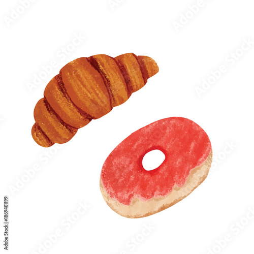 Croissant and Donut Illustration Set for Bakery and Cafe Design