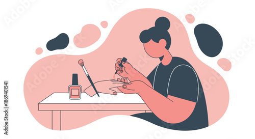 Woman Applying Makeup with Brushes and Cosmetics.