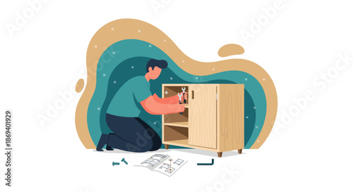 Woman Assembling Furniture from Instruction Manual.