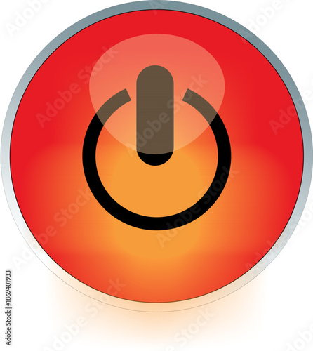 Red power button icon glossy circular symbol with a metallic border representing start stop or off functions for digital interfaces