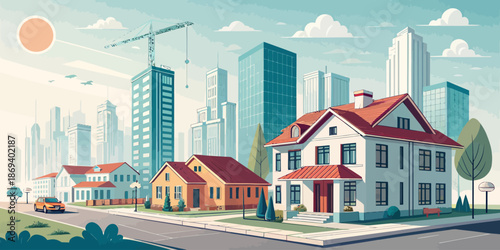 Modern Real Estate Development Illustration, Urban Planning and Architectural City Growth Concept for Housing Projects