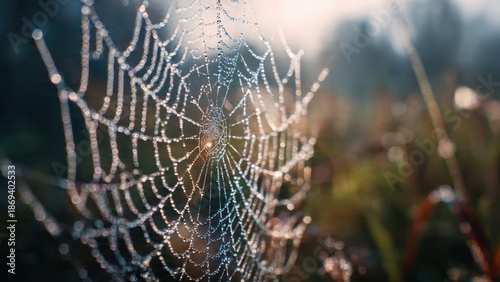 Dew-Kissed Spiderweb in Morning Light