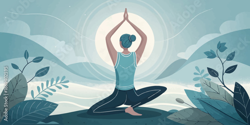 Mindful Wellness and Healthy Living Concept Illustration with Characters practicing Self-Care and Balance