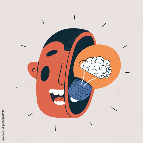 Cartoon vector illustration of a man with a light bulb inside his head, symbolizing an idea or sudden insight