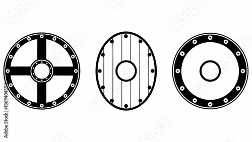 Viking shield designs with metal studs and rivets