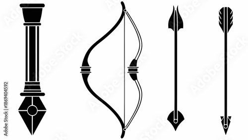 Medieval archery set with bow and arrows