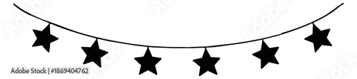 Hand drawn illustration of a star garland depicting black stars on a curved string for festive decoration