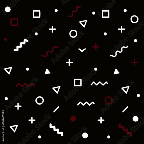 Seamless Black Red Abstract Geometric Icon Pattern Bold Style
