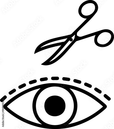 Minimalist Line Art Vector Icon of a Scalpel Performing Surgery on a Human Eye - Concept for Ophthalmology, LASIK Laser Eye Surgery, Blepharoplasty, and Medical Vision Correction