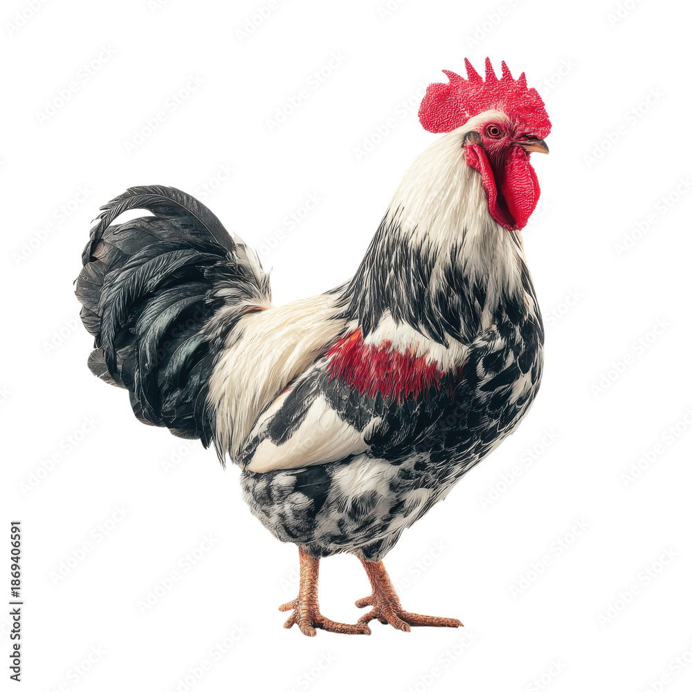 Fototapeta premium A rooster stands proudly against a black background