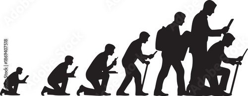 Evolution of Human Upright Walking Silhouette Illustration