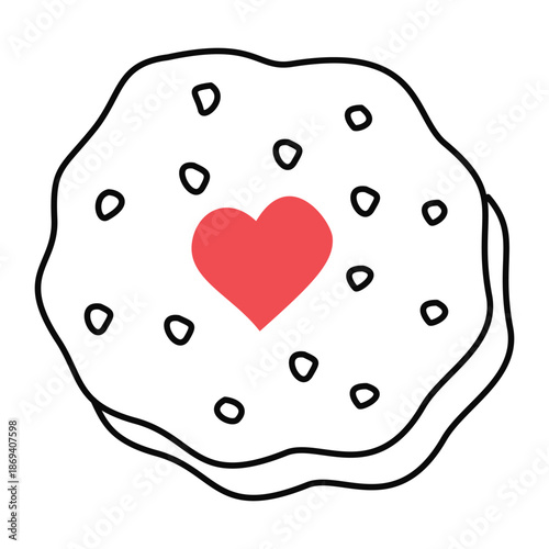 Cookies with hearts. Doodle, linear illustration