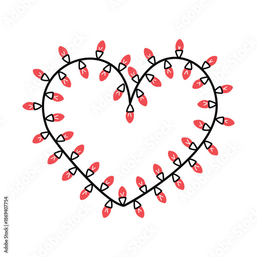 Heart-shaped garland. Doodle, linear illustration