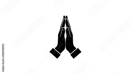 Praying Hands Silhouette Isolated on White Background