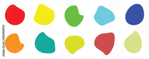 A collection of abstract organic blob shapes in a muted pastel color. Blob shapes colorful collection vector design. Pebble, drops and stone silhouettes. Vector illustration on white background.