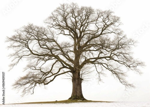 Big Bare Tree with Tall Branches Isolated on white Background