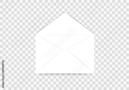 White open envelope with raised flap, isolated on a transparent background. Paper envelopes for your design. Envelope mockup.