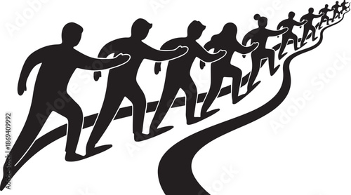Business competition concept with silhouetted runners in a race