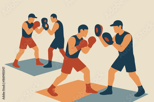 Boxing Training Session Fighters Practicing Punches with Focus and Determination.