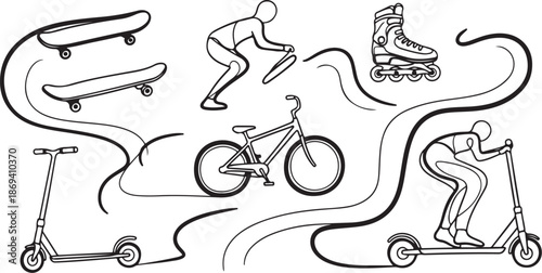 Active Lifestyle Transportation and Sports Illustration