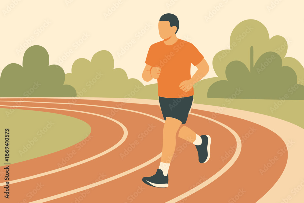 Obraz premium Man Running on Track Fitness and Healthy Lifestyle Illustration.