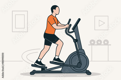 Man Exercising on Elliptical Machine for Fitness and Cardio Workout.