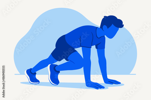 Man in Blue Doing Mountain Climber Exercise.