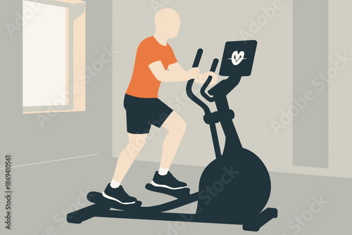 Man Exercising on Elliptical Machine for Fitness.