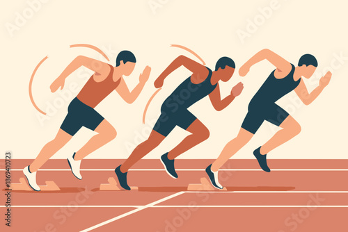 Three Athletes Sprinting on a Track in a Race.