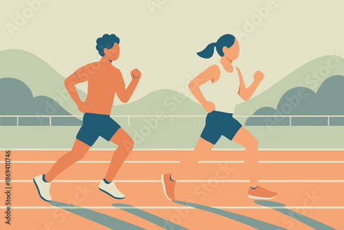 Two Athletes Running on a Track in a Sports Competition.